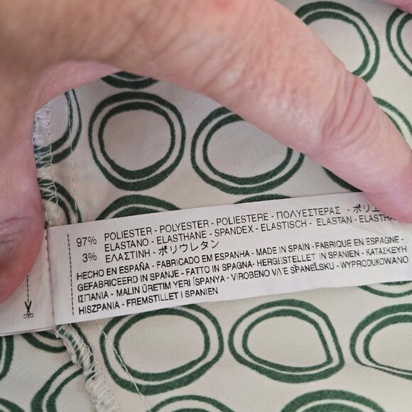 Zara Medium Basic Ivory & Green Circle Print Midi Dress Cap Sleeves V-Neckline - Picture 8 of 8